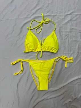 Neon Yellow Tie-Side Triangle Bikini Set
